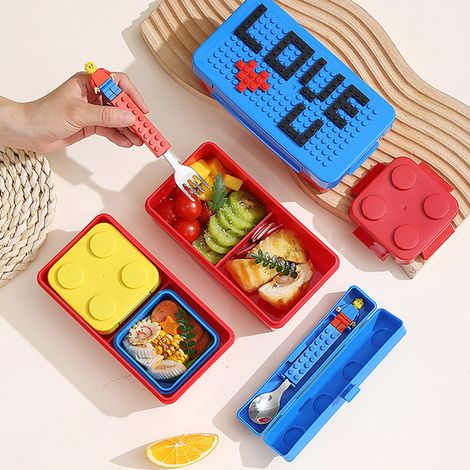 Kreative DIY-Bento-Box, Lunchbox, Picknickbox, Salatbox für Kinder, Obstbox, blauer Deckel (1/5)