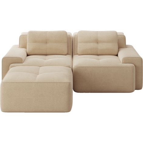 ELVMI Divano modulare angolare 2 posti con seduta profonda e ampi braccioli in Corduroy Beige (1/5)