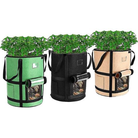 Sacs de culture de 10 gallons avec fenêtre de récolte - Sacs de culture pour pommes de terre avec rabat et poignées, tomates et légumes (1/5)