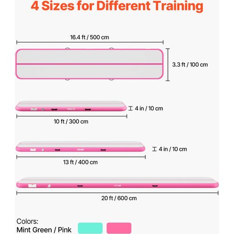 Tapis de Gymnastique Gonflable 5x1 m avec Gonfleur Gym Maison Rose, pour Cheerleading Yoga Acrobatie, Épaisseur 10 cm, Piste de Tum… (1/5)