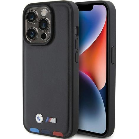 BMW BMHCP15L22PTDK iPhone 15 Pro 6.1 Noir/Noir Cuir Estampé Tricolore (1/5)
