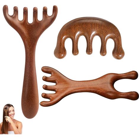 Set of 3 Wooden Massage Combs for Scalp, Natural Head Massage, Relieves Fatigue, for Spa and Relaxation Therapy (1/5)
