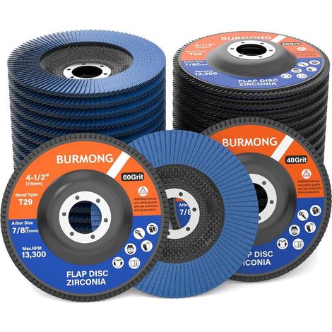 Pack of 30 125mm (4-1/2") flap discs – Zirconia corundum flap discs type T29, 40/60 grit, for metal, stainless steel and wood, 7/8" drive for angle grinder (1/5)