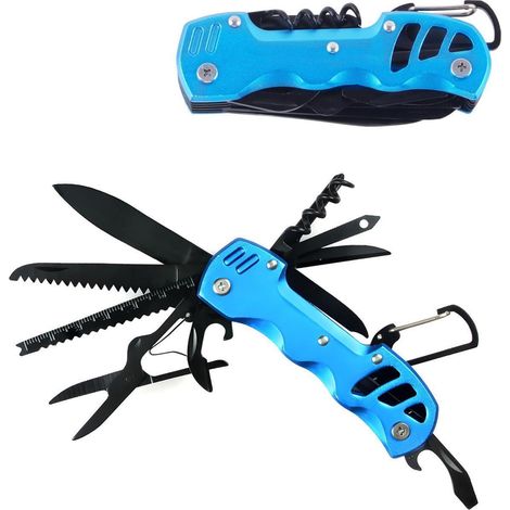 Multitool Taschenmesser 12-in-1 mit Sicherheitsverriegelung und Nylonscheide Blau