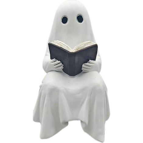 Statue de fantôme d'Halloween lisant un livre, décoration en résine artisanale, idéale pour le salon ou une fête d'Halloween (1/5)
