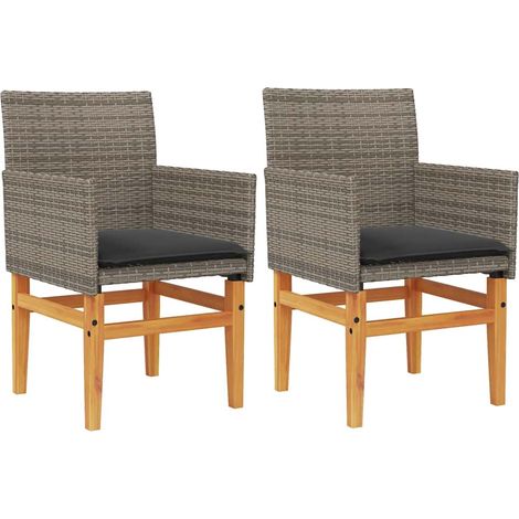 Maison Exclusive - Sedie Giardino con Cuscini 2pz Grigie Polyrattan Legno Massello (1/5)