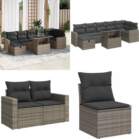 vidaXL Salon de jardin 8 pcs avec coussins gris résine tressée (1/5)