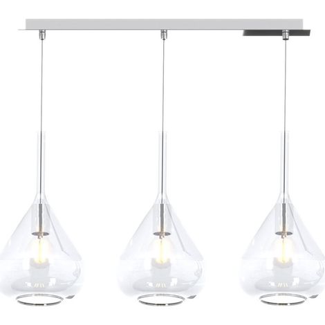 Sospensione Contemp Rett Kona Metallo Cromo Vetro Trasparente 3 Luci E27 (1/5)