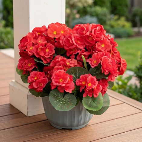Fleurs artificielles, géraniums et pélargoniums artificiels, Rouges, résistants aux UV et aux intempéries, déco pour Balcon et Jardin, jardinière de Balcon, terrasse, Rebord de fenêtre (1/5)