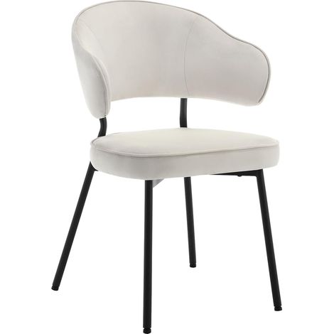 Woltu – Chaise de salle à manger scandinave en velours crème – Dossier incurvé et accoudoirs – Pieds en métal réglables – Confort 120 kg (1/5)