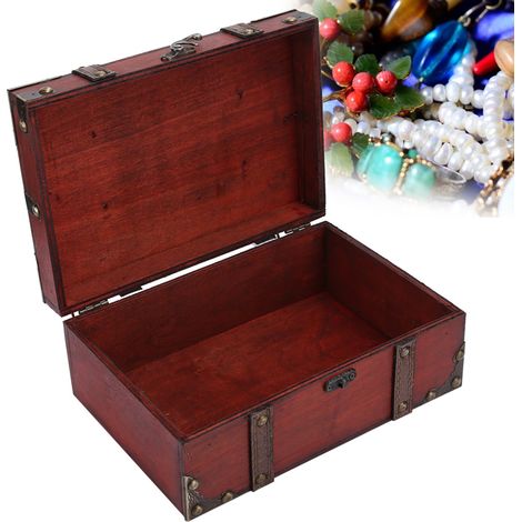 Boîte à Bijoux Vintage en Bois avec Serrure, Coffret à Trésor Décoratif pour Chambre (1/5)