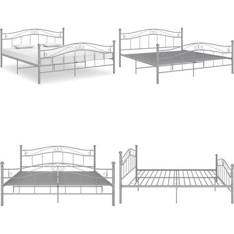 Cadre de lit sans matelas gris métal 160x200 cm - Cadre De Lit - Lit Double - Lit Metal - Lit Gris - Meuble Chambre - Home & Living (1/5)