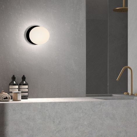 Applique Salle De Bain Alix Noir Et Verre Opale Ip44 (1/3)