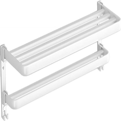 1 porte-serviettes double pliable blanc - étagère de rangement en aluminium pour une salle de bain sans chocs (1/5)