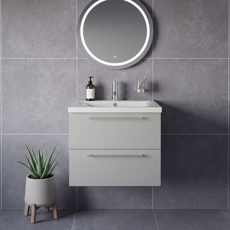 Napoli 460 Gloss Grey Pearl 600mm Wall Mounted 2 Drawer Vanity Unit with Glide Basin - 600mm - Chrome 320mm Handle