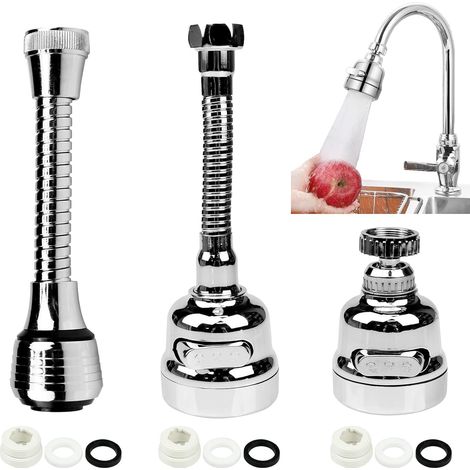 3 Piezas Aireador Giratorio de Grifo Boquilla， Grifo Universal Girar 360 Grados Alargador Grifo Cocina ，con 3 Modos Filtro de Ahorro Agua Extension Adaptador Difusor Grifo para Cocina y Baño (1/5)