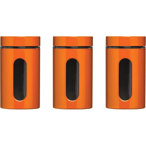 Premier Housewares 1209788 Set di 3 Barattoli, 1000 ml, in Smalto Arancione su Acciaio e Vetro