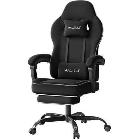 Woltu – Chaise gaming ergonomique avec coussins à ressorts ensachés – Inclinaison 90°-145° – Support lombaire et appui-tête – Tissu maille noir (1/4)