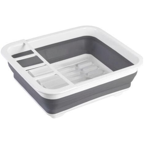 Egouttoir vaisselle pliable, égouttoir à vaisselle plastique, porte-couverts et support assiettes, plastique, 36,5x13x31 cm, blanc - gris (1/5)