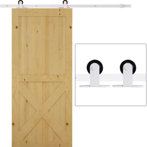 Juego completo de herrajes para puerta corredera de 183 cm con rieles, rodillos, topes de riel, bloque inferior, juego de tornillos para puerta, sistema de puerta corredera de acero al carbono, color  (1/5)