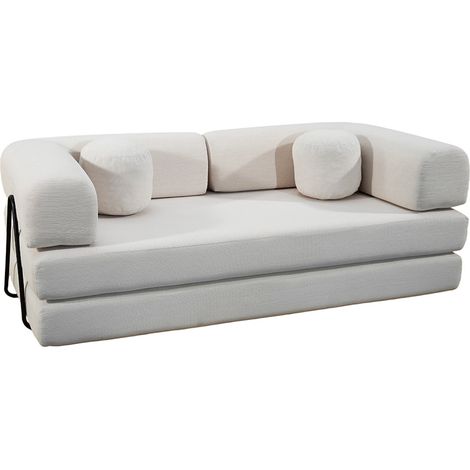 CROSBY - Canapé compressé convertible modulable 3 places en velours côtelé beige