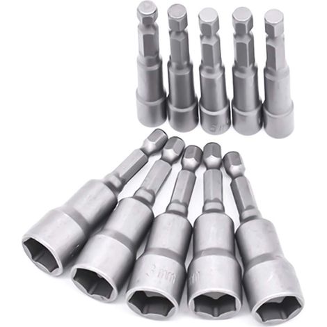 10 Pièces Douille Visseuse 6-19mm - Adaptateur Embout, Hexagonal Pour Tournevis à Écrou de pour Perceuse à Main, Tournevis Électrique, Clé à Douille (Acier au chrome vanadium) (1/5)