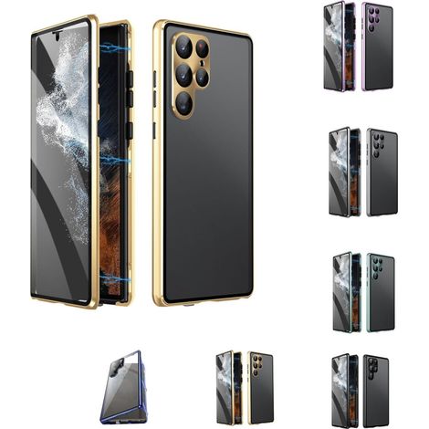Custodia magnetica a doppio lato in vetro temperato per Samsung serie S21-25 (HD Gold, compatibile anche con S23 Ultra)