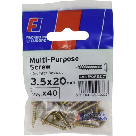 ForgeFix FPKMPS3520Y Multi-Purpose Pozi Screw CSK ST ZYP 3.5 x 20mm ForgePack 40