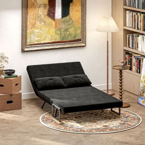 2-Sitzer-Schlafsofa (4-in-1) mit 5-fach verstellbarer Rückenlehne, 2 Kissen, 102 x 73 x 81 cm, schwarz