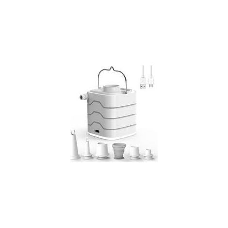 Blanc,Gonfleur Électrique Rechargeable, Pompe à air Portable avec Lumière LED, Gonfleur/Dégonfleur avec 5 Buses pour Matelas Gonflable, Piscine, Bouée, Bateau Pneumatique, Anneau de Natation (1/5)