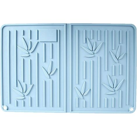 Tapis de séchage en silicone antidérapant avec brosse pour vaisselle, égouttoir à vaisselle, 35 x 23 cm, bleu (1/4)