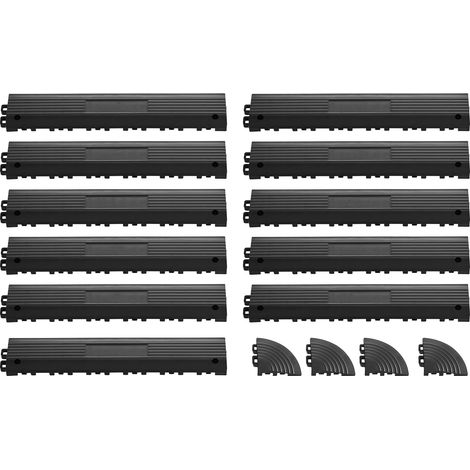 Mophorn 11-teiliges Rampenset für Garagenböden, 31 x 6 cm Auffahrrampen für Klickfliesen, PP-Rampen mit 4 Eckstücken, rutschfest für Werkstatt- und Garagenböden, kompatibel mit Drainagematten