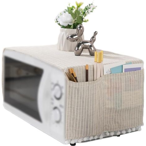 Housse anti-poussière pour four à micro-ondes en coton polyester et coton pour four à micro-ondes, hotte de four à micro-ondes, décoration de cuisine (beige) (1/5)