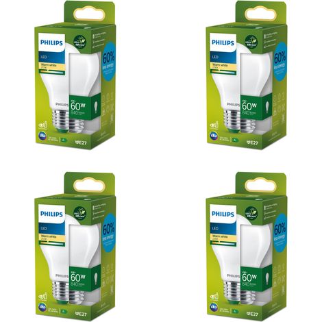 Philips Conjunto Pack E27 Ultra Efficient Ultra Efficient Bombilla Estándar (A60) Mate 60W No regulable Luz blanca cálida - 4 unidades (1/3)