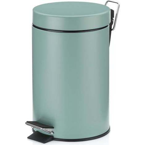Seau à cosmétique vert 3l, poubelle à pédale en métal pour la salle de bain, poubelle de salle de bain avec seau intérieur et anse, MONACO, vert jade mat (1/5)
