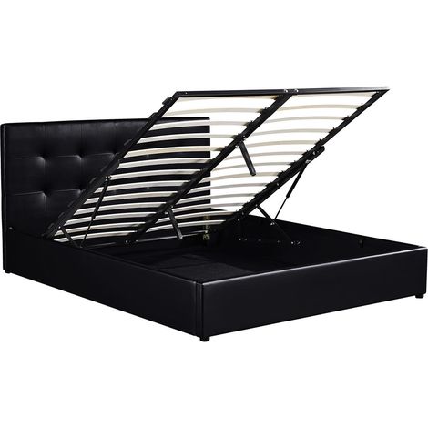 PORTO - Lit double en simili cuir noir avec coffre 160x200 cm