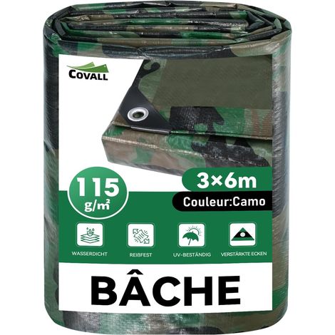 Bâche de Protection Extérieur Camouflage 3x6m - 115g/m², Imperméable, avec Œillets, Anti-UV, pour Jardin, Camping, Bois, Chasse & Décoration Militaire (1/5)