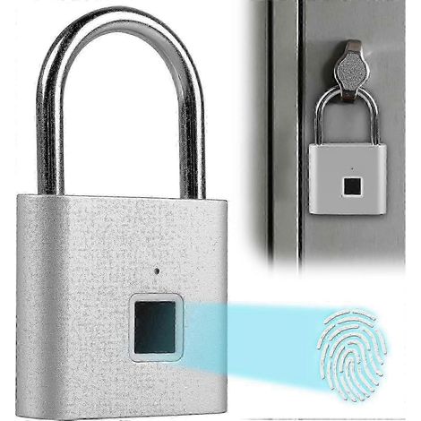 Cadenas à empreinte digitale - Cadenas à empreinte digitale résistant aux intempéries et rechargeable par USB pour casiers de salle de sport, bagages et entrepôts - Argent (1/4)