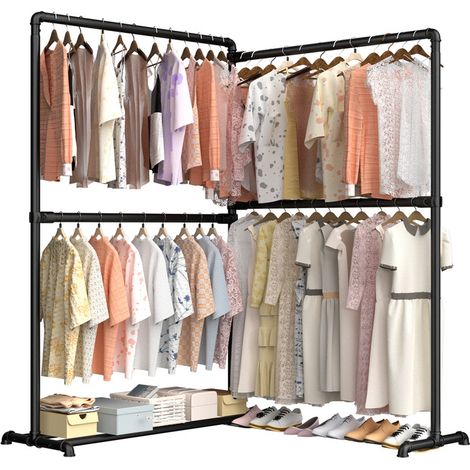 Portant à vêtements pliant en acier épais – Double barre réglable 195x45x170cm – Charge max 150KG – Rangement optimisé pour petits espaces (1/5)