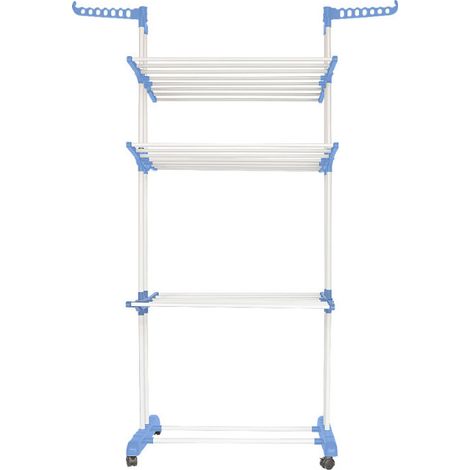 Étendoir à Linge sur Pied, 3 Niveaux, 170x64x126cm, Bleu/Blanc (1/3)
