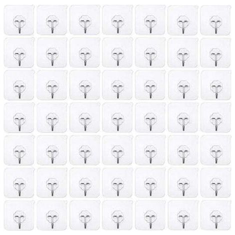 50 self-adhesive hooks, no drilling required. Clear wall hooks, waterproof door hooks, ideal for kitchens and bathrooms. (1/4)