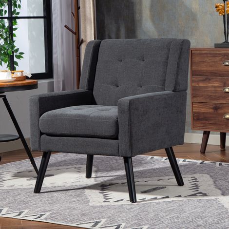 Polsterstuhl mit Tufting und Holzbeinen 130 kg Dunkelgrau OKMYHOME (1/5)