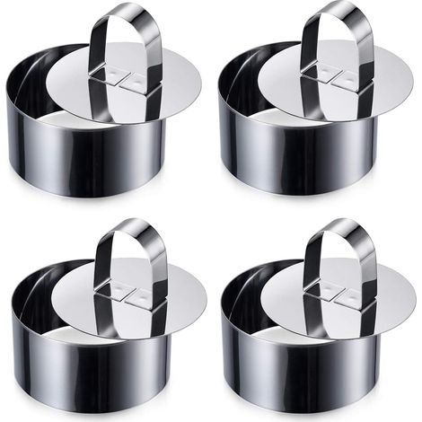 Set aus 4 Edelstahl-Gebäckringen (8 cm Durchmesser) für Mousses und Törtchen, inklusive Klemmringen für Thunfisch-Törtchenform.
