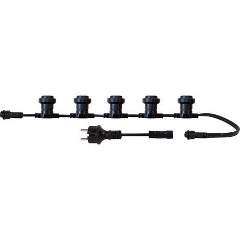 Guirlande Guinguette LED 5m, pour 7 ampoules non fournies, E27, 105W, IP65, connectable - Tibelec (1/5)