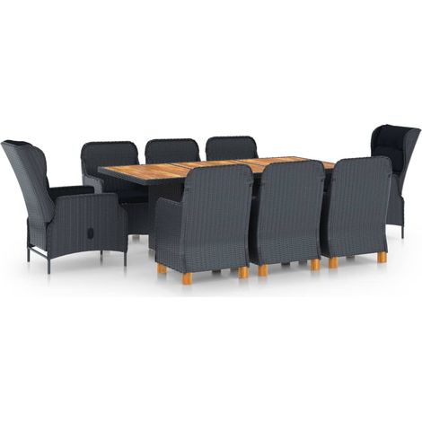 Set da pranzo da 9 pezzi con cuscini resina intrecciata grigio scuro 020014644