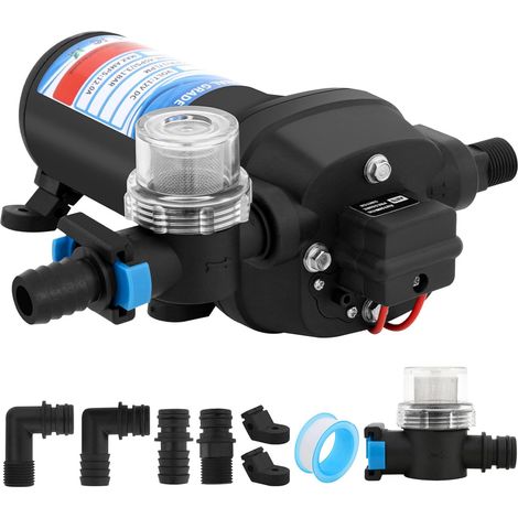 Pompe à Eau Camping Car 12V Haute Pression, Water Diaphragm Pump 45 PSI avec Interrupteur de Pression, Pompe à eau Automatique 17 L/min pour Irrigation de Jardin, Caravane, Bateau