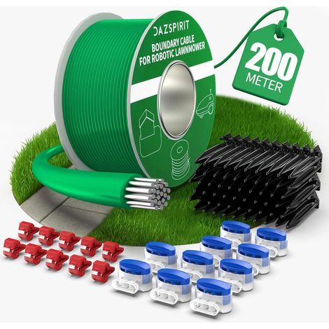 200 m de cable para robot cortacésped + 100 estacas + 20 conectores de cable + 10 bornes de conexión, hilo perimetral para cortacésped compatible con Gardena, Bosch, Husqvarna, Worx, Honda, Robomow, e (1/5)