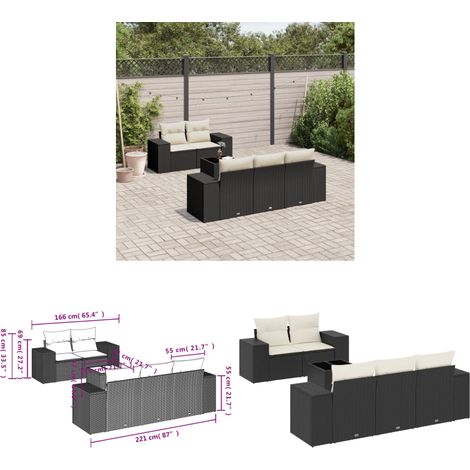 6-tlg. Garten-Sofagarnitur mit Kissen Schwarz Poly Rattan - Gartenmöbel Set - PE-Rattan Möbel - Outdoor Lounge - Esstisch Set - Balkonmöbel - Home & Living (1/3)