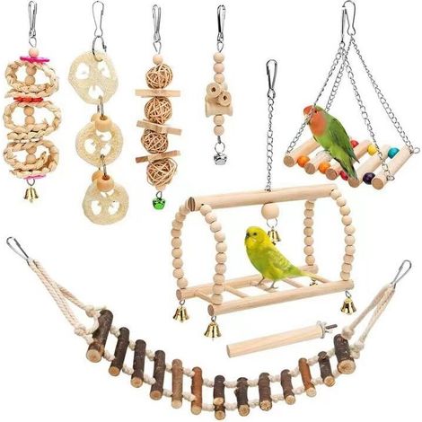 royaluxe - Lot de 8 Jouets pour Oiseau pour Perroquet, Oiseaux Jouet à Mâcher Balançoires Jouets Suspendus à Jouet Pont Échelles, Jouet Suspendu Cloches pour perroquets, perruches, Oiseaux inséparable (1/5)