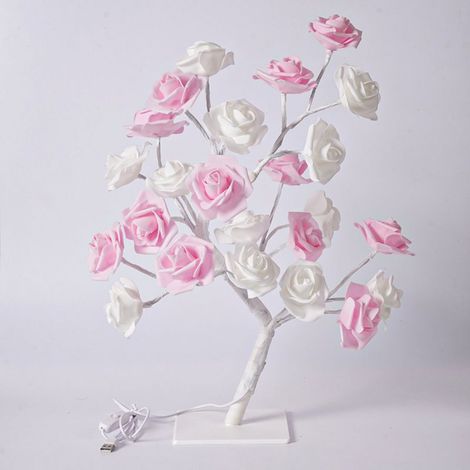 Socle amovible en plastique, interrupteur USB, veilleuse décorative LED blanche en forme de rosier, effet rose. (1/5)